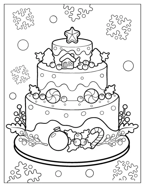 Un tort de Crăciun cu mai multe etaje este decorat festiv.