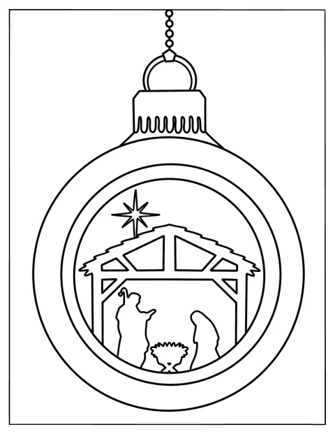 Um presépio está representado dentro de uma bola de Natal.