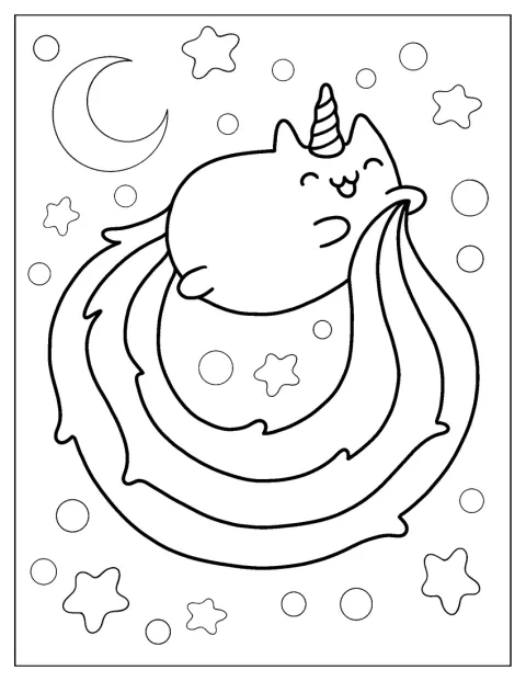 Pusheen Unicorn Cat With Long Rainbow Tail