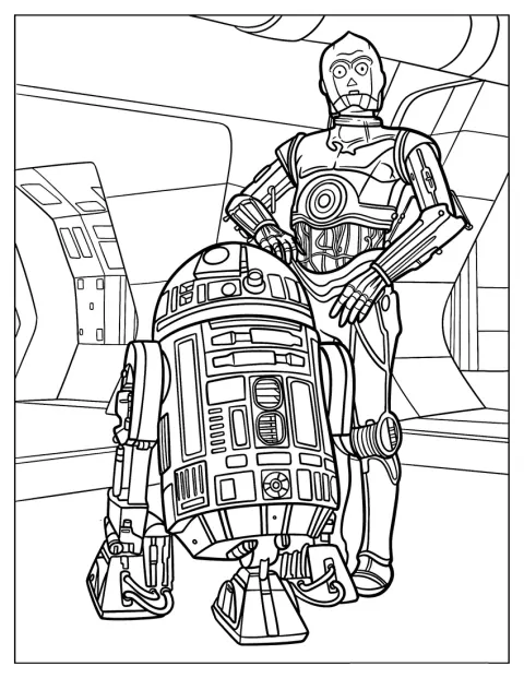 R2-D2 posa junto a C-3PO en un dibujo detallado.