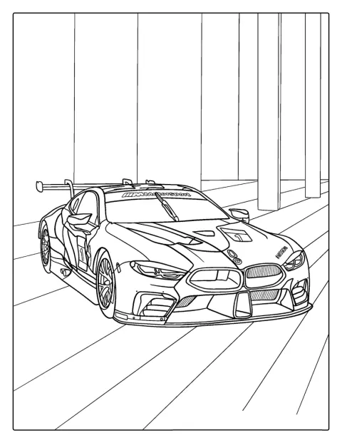 Une BMW détaillée participe à une course automobile.