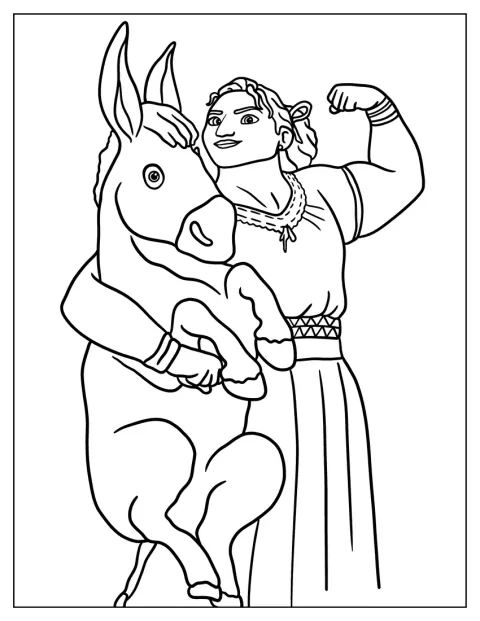 Luisa løfter et æsel med sine stærke arme.