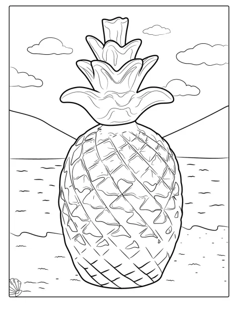 Um ananás aparece desenhado com um contorno simples.