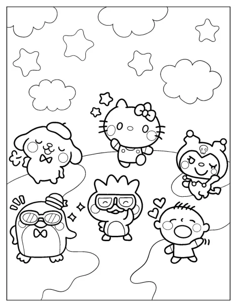 Purin è insieme a Hello Kitty, Kuromi, Badtz-Maru, Tuxedo Sam e Minna No Tabo.
