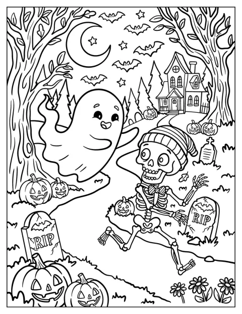 Ghost Chasing a Skeleton Out of a Haunted Castle