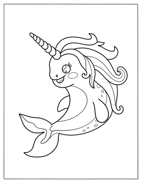 En enkel tegning viser en narhval med manke.