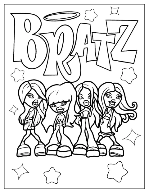 De Bratz-meisjes poseren samen op een poster.