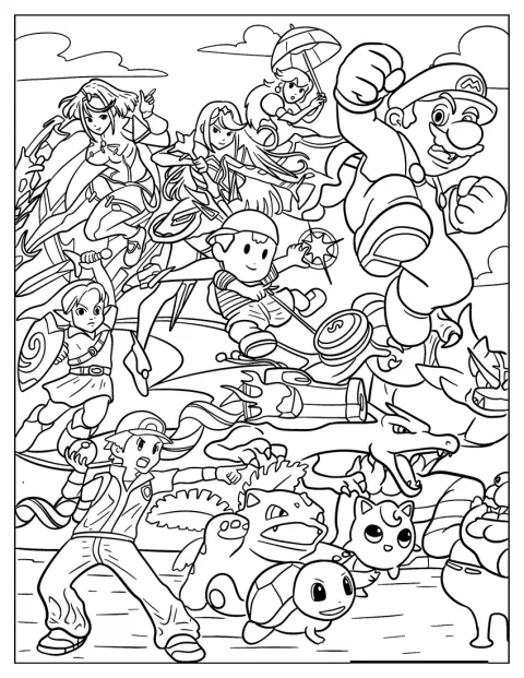 Mario, Zelda, Peach és Pokémonok szerepelnek együtt a Super Smash Bros világából.