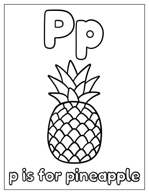 アルファベットPと、葉のついたパイナップルが描かれています。