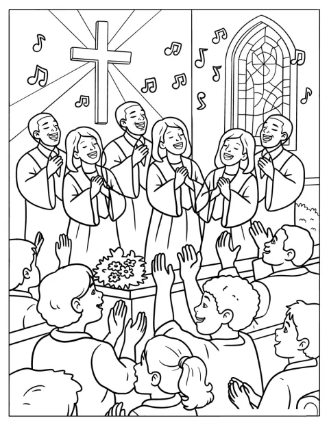 En gospelkör sjunger musik i en kyrka.