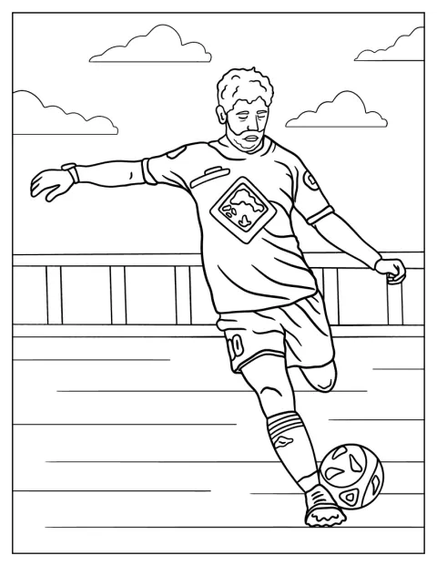 サッカー選手がゴールを目指してボールを蹴っています。