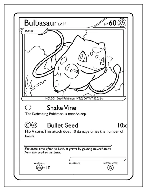 Bulbasaur apare pe o carte Pokémon.