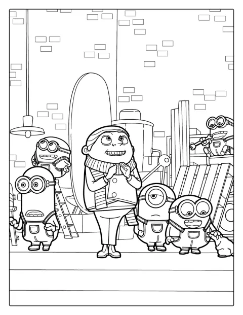 Jonge Gru staat samen met zijn Minions.