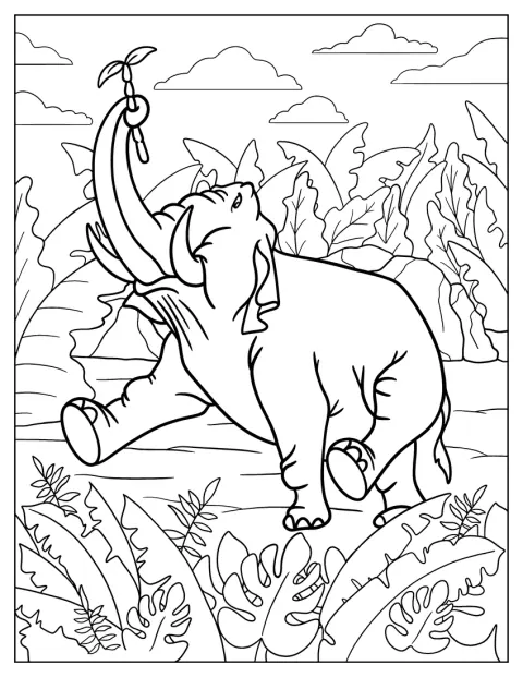 Hathi egy növényt tart az ormányával a dzsungelben.