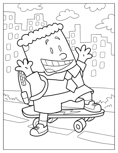 Captain Underpants Coloring Page Of Kawaii George Beard Skateboarding