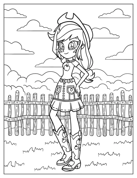 Applejack di Equestria Girls posa con il suo caratteristico cappello da cowboy.