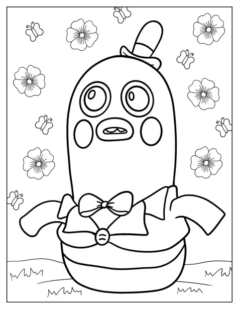 Mr. Dinkles aranyos, kawaii stílusú rajzon látható.