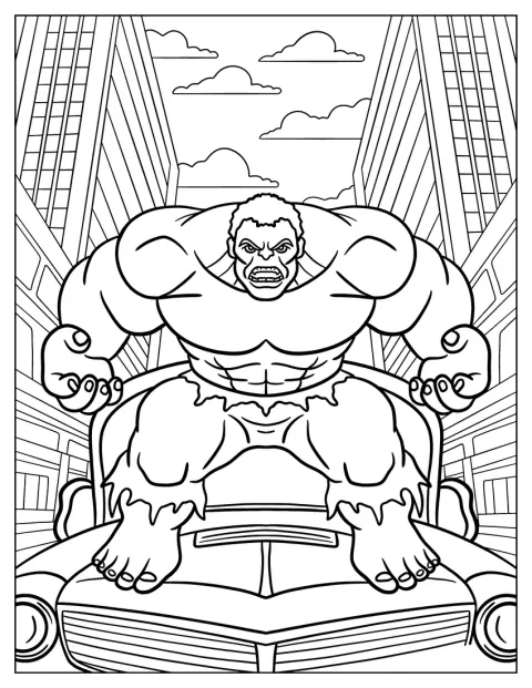 Hulk raivoaa auton katolla.