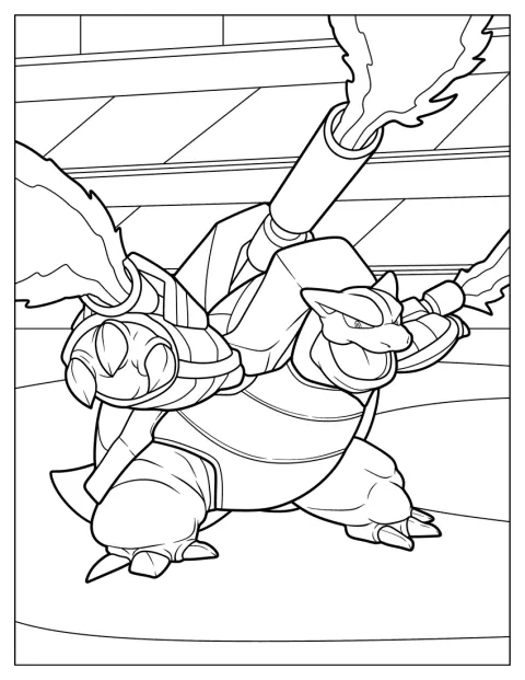 Mega Blastoise lança água pelos canhões presos às costas.