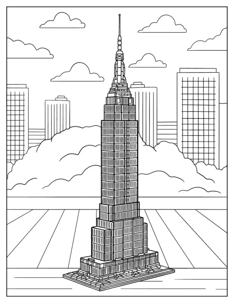 Wieżowiec Empire State Building wznosi się wysoko nad miastem.