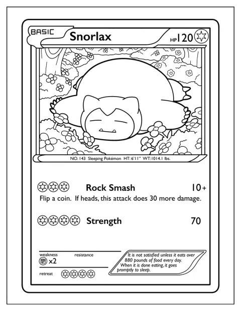 Une carte Pokémon représente Ronflex prêt à briser des rochers.