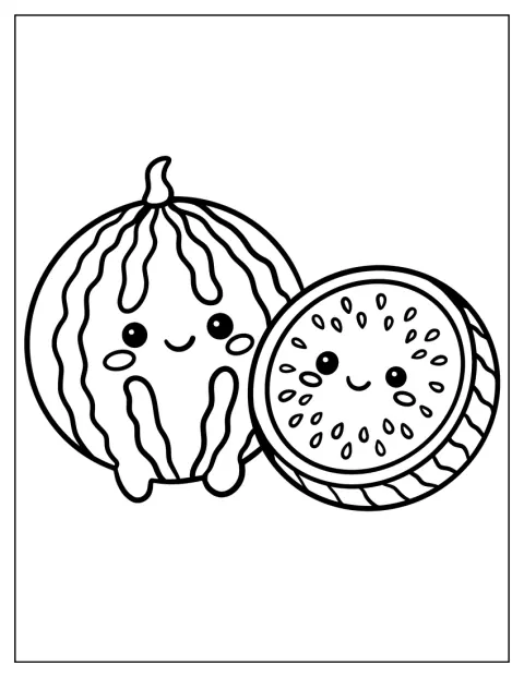 En hel vannmelon står ved siden av en halv vannmelon.