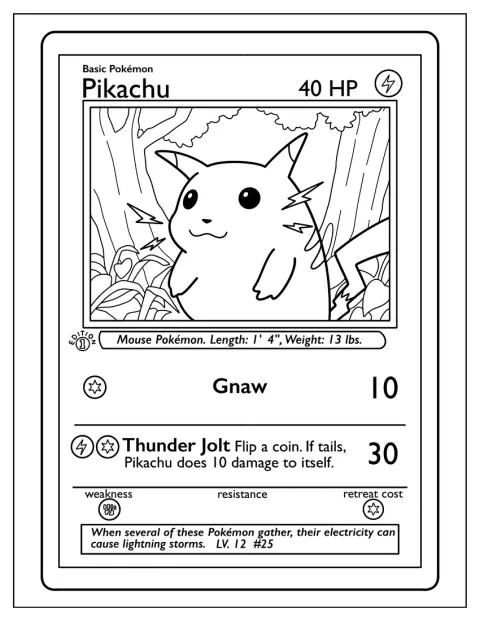 Pikachu sender ut Thunder Jolt på et Pokémon-kort.