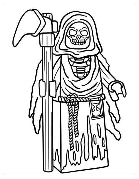 Een figuur van LEGO stelt Magere Hein voor.
