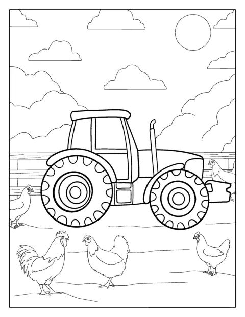 En enkel kontur visar en traktor med stora hjul.