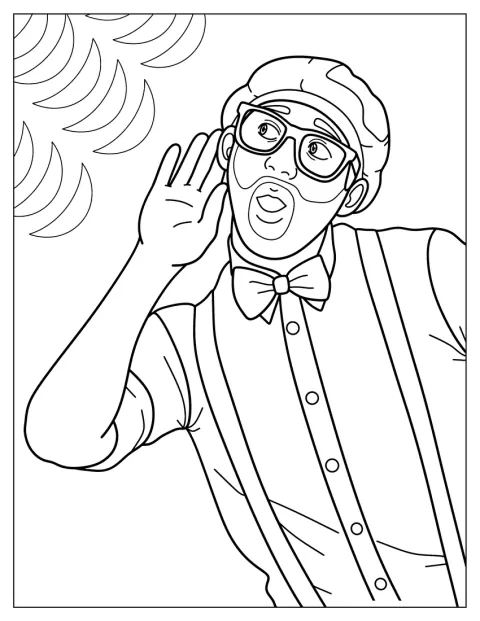 Blippi lauscht aufmerksam der Musik.