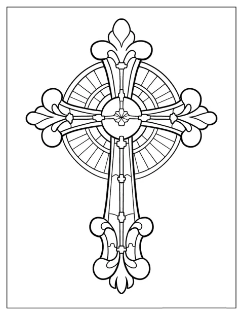 O cruce cu un trandafir este ilustrată în stil de vitraliu.
