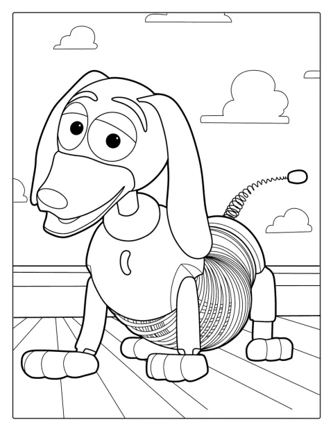 Slinky Dog, a rugós testű kutya a Toy Storyból látható.