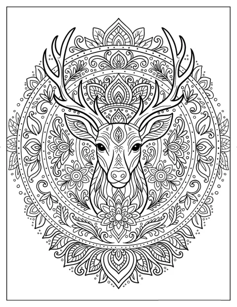 Um veado majestoso está rodeado por padrões de mandala.