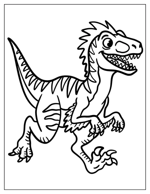 En stripete Velociraptor løper raskt over bakken.