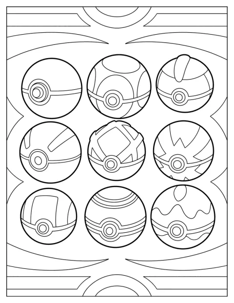 Se muestran varias Poké Ball con formas y diseños distintos.