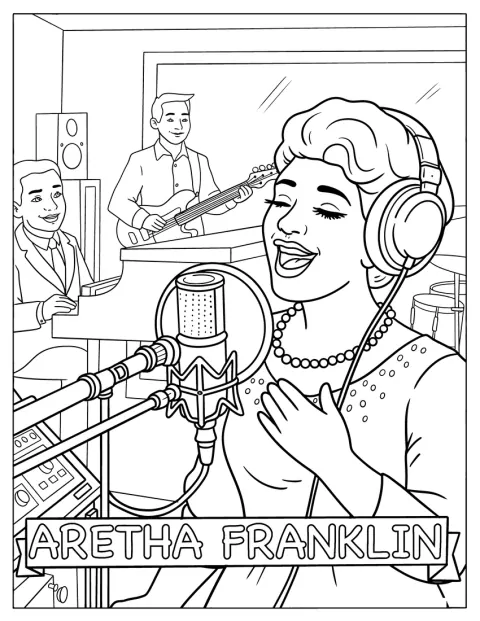 Aretha Franklin singt in einem Musikstudio.