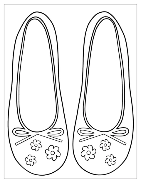 Une paire de ballerines pour fillette est dessinée de profil, avec de petits détails décoratifs.