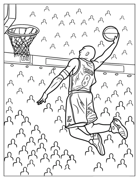 Kobe Bryant salta y machaca el balón en la canasta.