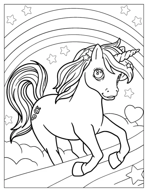 たてがみをなびかせたユニコーンが描かれています。