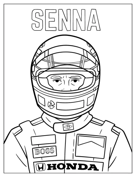 Ayrton Senna poartă o cască de curse de Formula 1.