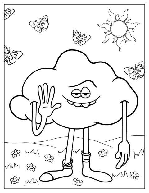 Cloud Guy hebt grüßend die Hand.