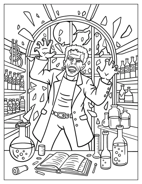 Frankenstein éppen betör egy tudományos laboratóriumba.