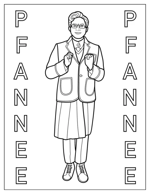 Pfannee staat afgebeeld in een schattige stijl.