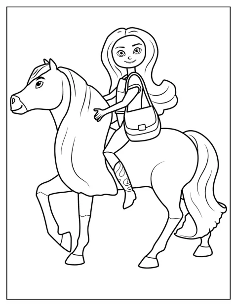 Lucky reitet auf Boomerang und blickt nach vorn.