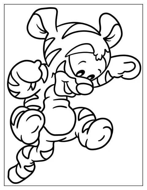 Tigger v roztomilém stylu kawaii vesele pózuje.