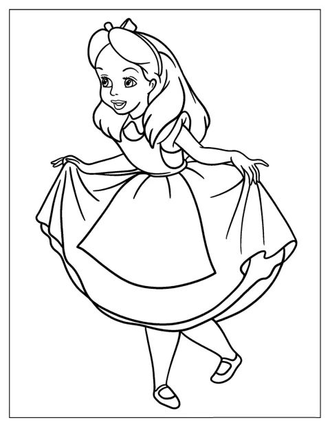 Een eenvoudige omtrek toont Alice uit Wonderland.