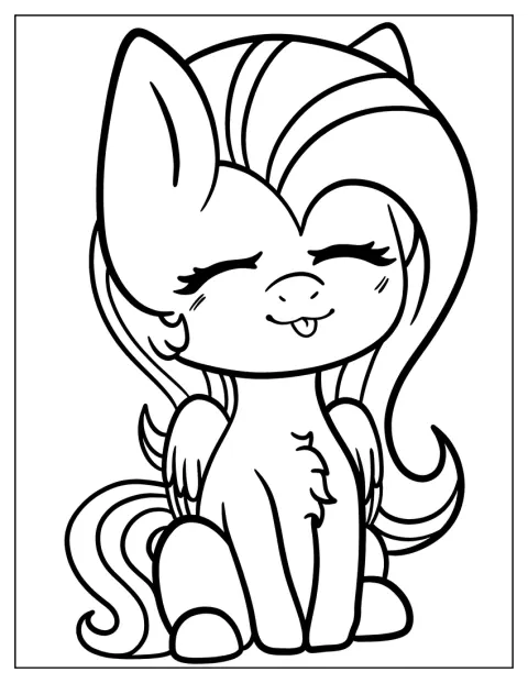 Fluttershy irvistää ja näyttää leikkisästi kieltä.