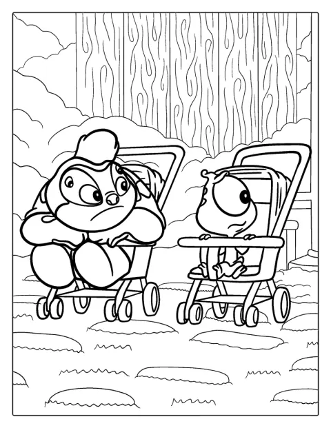 Pleakley e Jumba Jookiba aparecem como bebés, sentados em carrinhos.