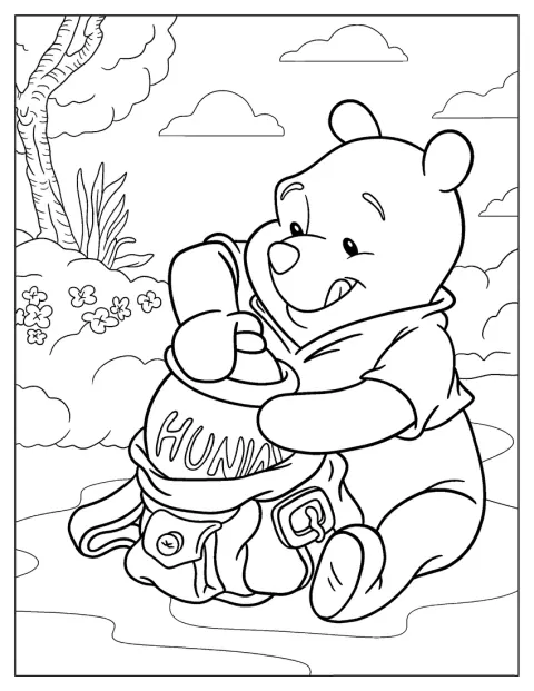Winnie de Pluș deschide un borcan cu miere.