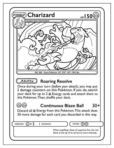 Charizard bruker Continuous Blaze Ball på et Pokémon-kort.